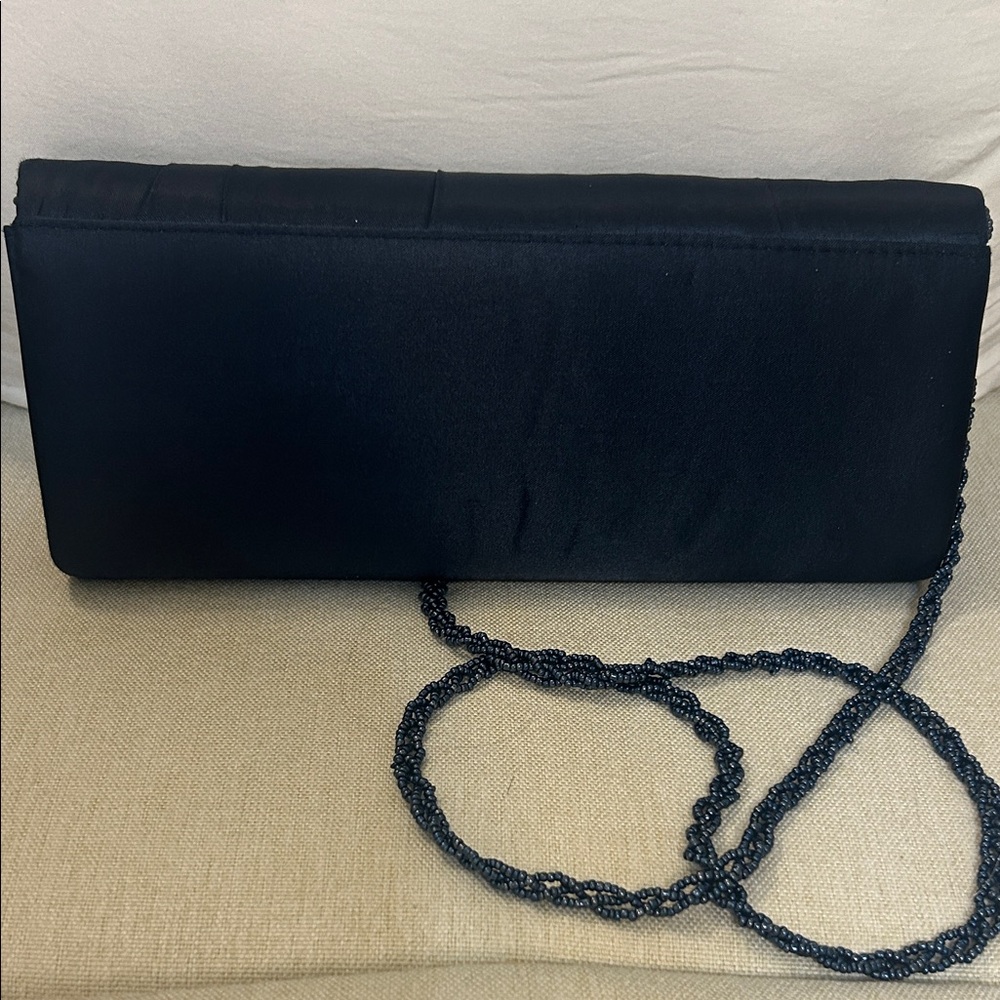 Nina Blue Satin Clutch with Chain Strap - Picture 5 of 5